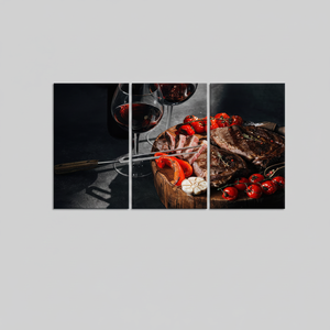 Panel de Arte Decorativo Impreso, Obra de Arte en Lienzo, Decoración Moderna para Cocina, Vino y Carne, Juego de 3 Cuadros Colgantes - Product Image 2
