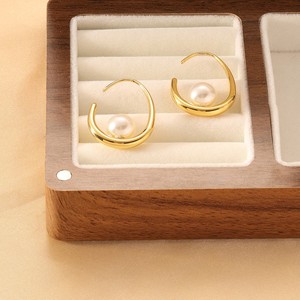 Hoop Arc Pearl <b>Earrings</b> | Trendy 18K PVD Gold Plated Stainless Steel <b>Hooks</b> | Lustrous Zircon Waterproof Hypoallergenic Jewelry - Product Image 6