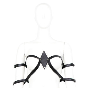 Factory direct sales of adult SM bondage clothing, black genuine leather bra, arm bindings, nightclub performance <b>costumes</b>. - Product Image 1