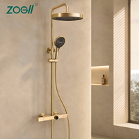 Ensemble de robinetterie de douche et bain en laiton de luxe contemporain, système de pluie, mitigeur d'eau chaude et froide douce, douchettes à main, finition brossée, pour appartement