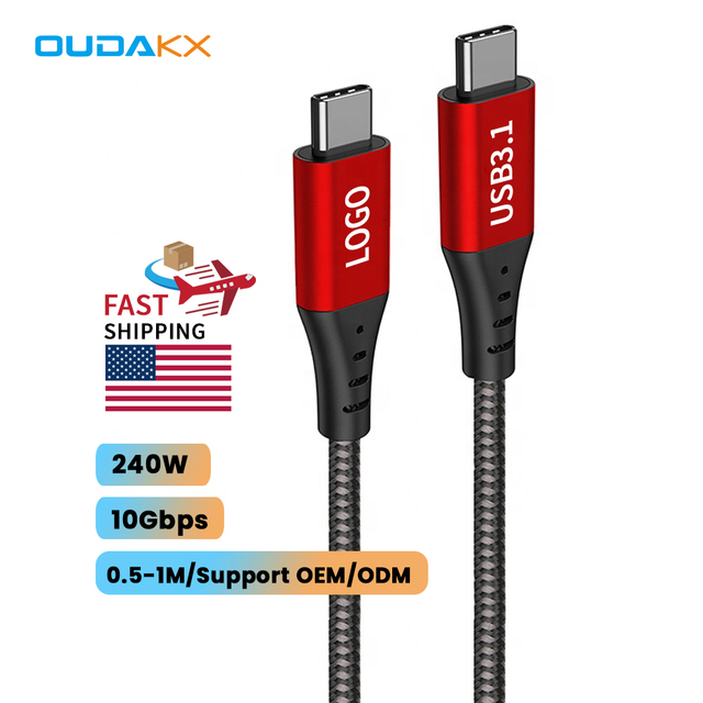 Factory Wholesale 240W USB 3.1 Type C Charger Fast Charging 5A Data Cable 10Gbps Type-C Cable for Mobile Phone Android Devices