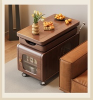 Table basse réglable en hauteur, chariot mobile pliable, table basse en bois massif, petite table d'appoint multifonctionnelle pour salon