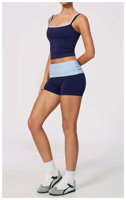 Ensemble de yoga grande taille best-seller : débardeur double couche et short color block à taille repliable