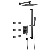 Ensemble de douche encastré 3 fonctions 10 pouces avec jet pluie et massage, mitigeur chaud/froid à poignée unique, 6 jets latéraux, en acier inoxydable noir, fixation murale