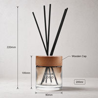 Ensemble de diffuseurs à bâtonnets en verre cylindrique dégradé fumé de 200 ml, flacon rond d'aromathérapie avec bouchon en bois, logo personnalisé