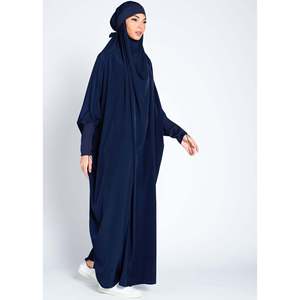 ชุดอาบายาแบบลำลองสองชิ้นสำหรับ jilbab สีน้ำเงินเครื่องแต่งกายสวดมนต์สีกรมท่าแบบมีระบายสำหรับฤดูร้อนฤดูหนาวไซส์เดียวเหมาะกับทุกคน - Product Image 6