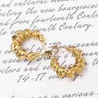 Vintage Matt-Gold Strukturierte Gedrehte Spiral-C-Form Hoop Hypoallergene Edelstahl Mode-Ohrstecker