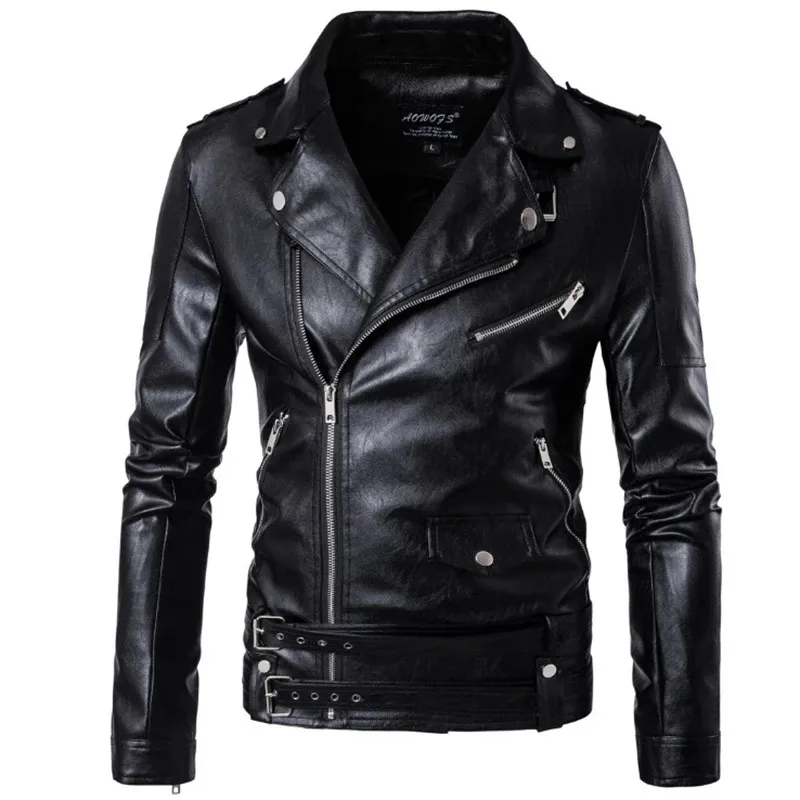Fashion Brand Men's Designer Punk Wind Oblique Zipper Design Men's Leather Jacket Coat New Motorcycle Pilot Leather Jacket