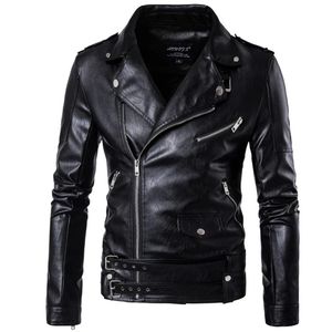 Nueva Chaqueta de Cuero para Hombre Estilo Punk de Marca de Diseñador con Cremallera Oblicua, Abrigo Piloto de Motocicleta - Product Image 1