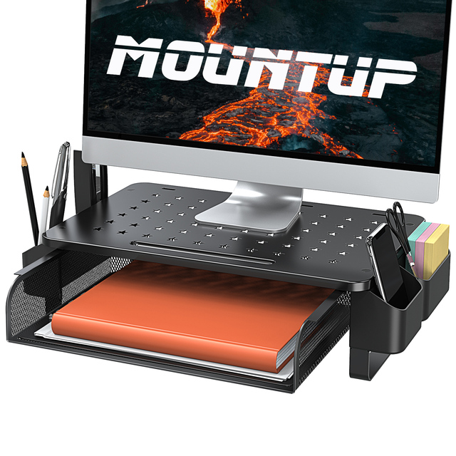 Metal Monitor Riser with Side Storage Pockets Stand for Laptop PC Screen iMac Printer Enhanced Office