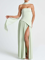 Robe longue fendue sexy dos nu pour femme, style européen et américain, couleur unie, avec fente haute, type body