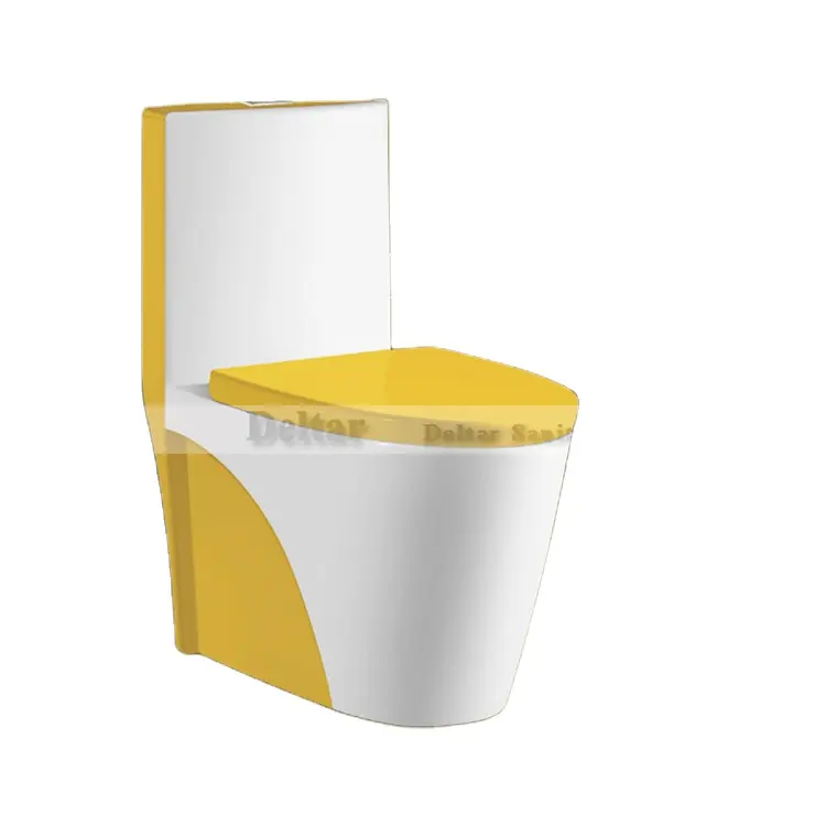 Amarelo cor do vaso sanitário, uma peça de banheiro com bacia e bidê, s/p-armadilha cor amarela vaso sanitário de cerâmica