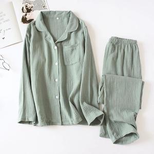 Pyjamas <span class=keywords><strong>de</strong></span> haute qualité <span class=keywords><strong>gaze</strong></span> unie <span class=keywords><strong>double</strong></span> couche 2 pièces ensemble vêtements <span class=keywords><strong>de</strong></span> nuit 100% coton pyjama femme - Product Image 3