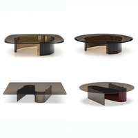 Table basse ronde élégante et moderne en verre trempé et acier inoxydable