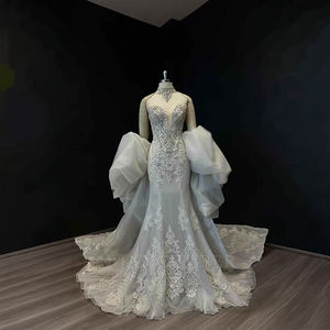 Vestido de Novia Moderno y Elegante Nt01, Estilo Princesa, con Mangas Abullonadas, Encaje, Pedrería, Cola de Capilla, Espalda Descubierta, de Lujo - Product Image 2