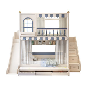 Lit superposé moderne en bois DK pour enfants, lit mezzanine double superposé (lit simple sur lit simple) pour chambre à coucher, idéal pour la relation parent-enfant, double niveau, même largeur, gain de place - Product Image 4