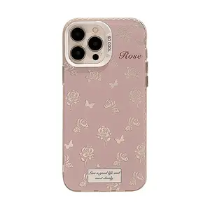 漂亮的女士玫瑰手机外壳适用于iPhone 15 14 13 12 11 Pro Max INS可爱激光花卉手机外壳