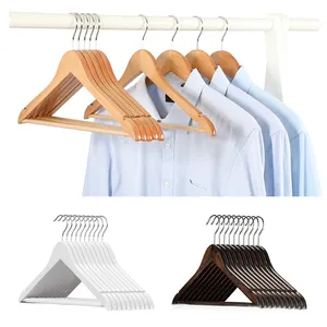 Lindon Wooden Hangers in Natural,White,Black,Cherry,Antique Color,Suit Clothes Hanger with Non Slip Pants Bar