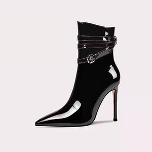 Nouvelles <span class=keywords><strong>bottines</strong></span> noires pour femmes avec sangle à boucle, talons aiguilles, style punk chic, petite taille - Product Image 1