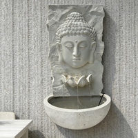 Fontaine murale décorative en résine de fibre de verre, alimentée par énergie solaire avec batterie ou électrique, portable, pour l'intérieur et l'extérieur, avec motif Bouddha