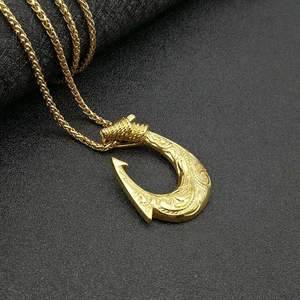 Collier pendentif hameçon en acier inoxydable personnalisé pour hommes motif celtique Viking nordique Hiphop bijoux sculptés à la main vente en gros - Product Image 4