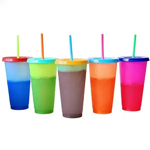 2022 Online New Products Classic Cheap 24oz Plastic Coloring Changing Cups With Lid And Straw