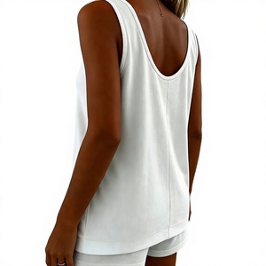 Women Black Halter Neck Regular Fit Casual Sleeveless Knitted Spandex Polyester Set White Trim Striped Print Breathable Summer - Product Image 3