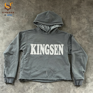 Customized Pullover Acid Wash Raw Hem Sun Faded Cut Sew Cotton <b>Animal</b> Print Eco-Friendly Oversized Lantern Sleeve Hoodies <b>Men</b> - Product Image 4