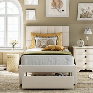 Tiếng ồn-miễn phí màu be giường đôi khung dưới giường ngăn kéo nền tảng bọc Nữ Hoàng Vua kích thước giường với đầu giường không có hộp mùa xuân cần thiết - Product Image 6