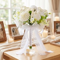 Buket Pernikahan Calla Lily Putih Bunga Pengantin Buatan Pita Renda Buket Hydrangea Palsu Dekorasi Pengiring Pengantin
