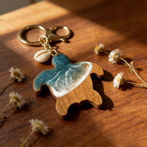 พวงกุญแจไม้ทำมือ ป้ายแขวนเรซิ่นอีพ็อกซี่ลายคลื่นทะเล ศิลปะสไตล์<span class=keywords><strong>ทะเล</strong></span><span class=keywords><strong>เต่า</strong></span> ของตกแต่งผนังไม้ สลักลายตามสั่ง - Product Image 1