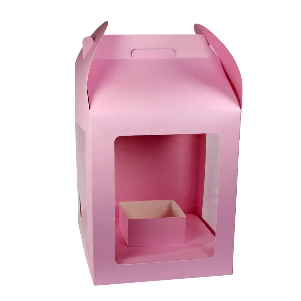customized large square window flower packing gift box with handle