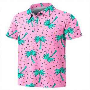 Polo à manches courtes imprimé palmiers roses pour garçons, vêtements décontractés - Product Image 4