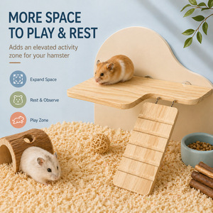 Plataforma en forma de L de madera maciza para hámster, 32x16cm, con escalera para uso en interiores, muebles duraderos para mascotas - Product Image 2