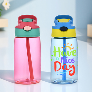 Garrafa de Água Plástica Infantil de 480ml (16oz) para Viagem e Esportes com Tampa Bonuce e Canudo - Desenhos Animados - Armazém EUA - Product Image 2