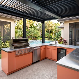 Set di Mobili da <span class=keywords><strong>Cucina</strong></span> per Esterni a Forma di U in Acciaio Inox Giallo <span class=keywords><strong>Senape</strong></span> Hyrley OEM per Pergola con Griglia a Gas, Lavello, Forno e Frigorifero - Product Image 2