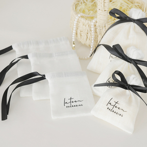 Custom White Cotton Canvas <b>Drawstring</b> Dust Pouches <b>Makeup</b> <b>Bags</b> for Earring Packaging Jewelry Container - Product Image 4