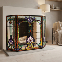 Écran de cheminée victorien pliant en verre teinté massif soudé à la main, 3 pièces, 110x70cm, décoration, fourni directement par l'usine