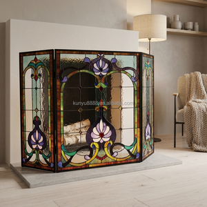 Fournisseur direct d'usine : Paravent de cheminée victorien pliable en verre teinté pour église, 3 pièces, taille 110*70CM - Product Image 3