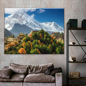 Impresión en Lienzo del Monasterio Budista de Nepal y el Monte Manaslu en el Himalaya, Decoración de Hotel, Decoración del Hogar - Product Image 2