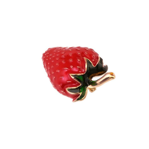 Broche de fresa ZiN, broche de moda en tono dorado con esmalte rojo para accesorios de mujer - Product Image 1