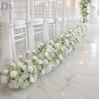Chemin de table floral artificiel avec roses blanches et gypsophile pour centre de table de mariage, vente en gros