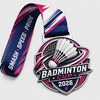 Médailles de sport personnalisées en alliage de zinc avec ruban, design 3D en or, pour la vente en gros – Médaille de badminton