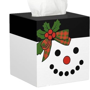 Caja de pañuelos de madera navideña con diseño de muñeco de nieve, decoración de mesa, organizador de almacenamiento, capacidad de 12L, regalo artesanal de madera maciza - Product Image 2