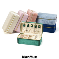 Boîte à bijoux en velours en gros, nouvelle collection, avec logo personnalisé, double couche, fermeture éclair, organiseur de rangement pour bijoux, étui de voyage portable pour femmes