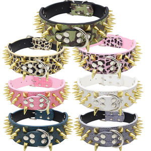 ビッグドッグレザーカラーとリードリーシュセットプロングコーンコンバットスパイクワイドペット用 - Product Image 2