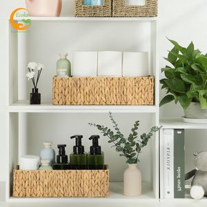 Rectangle Water Hyacinth <b>Storage</b> Basket Gift Basket <b>Hamper</b> Bamboo Rattan Wicker Organizers Woven <b>Storage</b> Baskets - Product Image 1