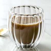Nouvelle tasse à double paroi rayée en verre borosilicate transparent, tasse à thé créative, tasse à lait pour la maison, tasse à café de bureau