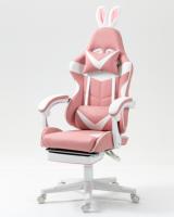 Chaise de Gaming Personnalisée en Cuir PU Rose avec Design Graphique Adorable, Repose-Pieds, Oreilles de Lapin et Bandeau, Idéale pour la Maison ou le Bureau, en Métal et Fer