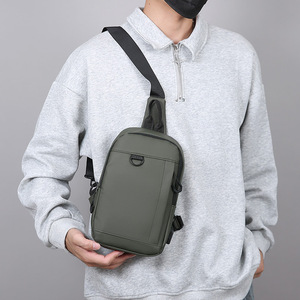 Men's Chest Bag Large Capacity USB Charging Outdoor Business Travel Shoulder Bag Gray Black Military Green Dark Blue Solid Color - Product Image 3